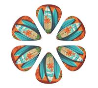 KHiry 6 Pack Guitar Picks Plectrums with Organizer Storage Box Surfboard on Wooden Bass Picks for Electric Ukulele Picks for Acoustic Guitars 0.46mm