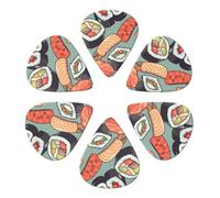 KHiry 6 Pack Guitar Picks Plectrums with Organizer Storage Box Sushi Bass Picks for Electric Ukulele Picks for Acoustic Guitars 0.71mm