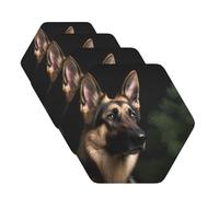 KHiry Coaster for Drink Leather Coaster Set of 6 German Shepherd Drink Coasters Heat Resistant Coffee Cup mat Tabletop Protection Cup Pad Decorate Cup Mat for Kitchen, Hexagon