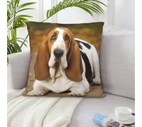 KHiry Decorative Throw Pillow Covers Square Pillow Covers for Sofa 18"x18" Double Sided Pillow Covers Basset Hound Pillow Cases for Living Room Super Soft Decorative Cushion Cover for New Year