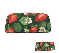 KHiry Pencil Bag Retractable Pencil Case Pencil Holder Fresh strawberries and leaves Stationery Case for Office Organizer Pencil Pouch with Zipper Cosmetic Bag for Office Pen Holder for Work