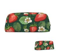 KHiry Pencil Bag Retractable Pencil Case Pencil Holder Fresh strawberries and leaves Stationery Case for Office Organizer Pencil Pouch with Zipper Cosmetic Bag for Office Pen Holder for Work