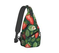 KHiry Sling Bag Crossbody Bag for Women Men Fantasy palm tree jungle Chest Bag Small Sling Backpack for Hiking Travel, Fresh Strawberries and Leaves, One Size
