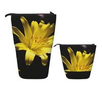 KHiry Standing Pencil Case Pop up Pencil Holder Flower with Yellow Telescopic Stationery Case for Office Stand-up Organizer Retractable Pencil Pouch Pencil Bag Pen Holder for Work 7 Ã- 5.7 in