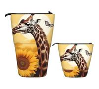KHiry Standing Pencil Case Pop up Pencil Holder Giraffe and sunflower Telescopic Stationery Case for Office Stand-up Organizer Retractable Pencil Pouch Pencil Bag Pen Holder for Work 7 Ã- 5.7 in
