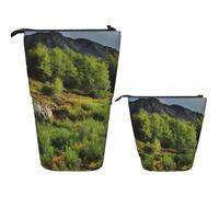 KHiry Standing Pencil Case Pop up Pencil Holder Mountain vegetation Telescopic Stationery Case for Office Stand-up Organizer Retractable Pencil Pouch Pencil Bag Pen Holder for Work 7 Ã- 5.7 in, 11503
