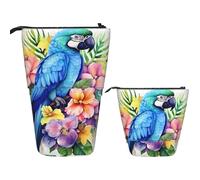 KHiry Telescopic Pencil Case Stationery Case For Office Blue Parrot In Flowers Standing Pencil Bag Pop Up Pencil Holder Pen Holder For Holiday Gift Stand-Up Organizer Retractable Pencil Pouch