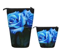 KHiry Telescopic Pencil Case Stationery Case For Office Blue Rose Flowers Standing Pencil Bag Pop Up Pencil Holder Pen Holder For Holiday Gift Stand-Up Organizer Retractable Pencil Pouch