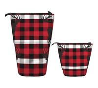 KHiry Telescopic Pencil Case Stationery Case For Office Buffalo Plaid Deer Standing Pencil Bag Pop Up Pencil Holder Pen Holder For Holiday Gift Stand-Up Organizer Retractable Pencil Pouch