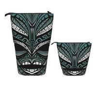 KHiry Telescopic Pencil Case Stationery Case For Office Decorative Tribal Mask Standing Pencil Bag Pop Up Pencil Holder Pen Holder For Holiday Gift Stand-Up Organizer Retractable Pencil Pouch