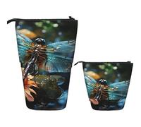 KHiry Telescopic Pencil Case Stationery Case For Office Dragonfly Flying On The Pond Standing Pencil Bag Pop Up Pencil Holder Pen Holder For Holiday Gift Stand-Up Organizer Retractable Pencil Pouch