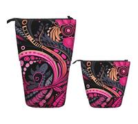 KHiry Telescopic Pencil Case Stationery Case For Office Ethnic Themed Painting Standing Pencil Bag Pop Up Pencil Holder Pen Holder For Holiday Gift Stand-Up Organizer Retractable Pencil Pouch