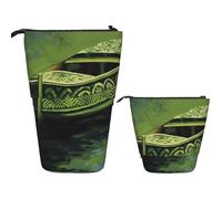 KHiry Telescopic Pencil Case Stationery Case For Office Green Paddle Boat Painting Standing Pencil Bag Pop Up Pencil Holder Pen Holder For Holiday Gift Stand-Up Organizer Retractable Pencil Pouch