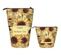 KHiry Telescopic Pencil Case Stationery Case For Office Happy Mother'S Day Sunflower Standing Pencil Bag Pop Up Pencil Holder Pen Holder For Holiday Gift Stand-Up Organizer Retractable Pencil Pouch