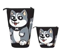 KHiry Telescopic Pencil Case Stationery Case For Office Husky Holding Bones Cartoon Standing Pencil Bag Pop Up Pencil Holder Pen Holder For Holiday Gift Stand-Up Organizer Retractable Pencil Pouch