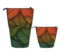 KHiry Telescopic Pencil Case Stationery Case For Office Leaves Are Mosaic-Like Standing Pencil Bag Pop Up Pencil Holder Pen Holder For Holiday Gift Stand-Up Organizer Retractable Pencil Pouch