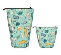 KHiry Telescopic Pencil Case Stationery Case For Office Medical Equipment Pattern Standing Pencil Bag Pop Up Pencil Holder Pen Holder For Holiday Gift Stand-Up Organizer Retractable Pencil Pouch