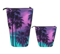 KHiry Telescopic Pencil Case Stationery Case For Office Palm Trees Blue And Purple Standing Pencil Bag Pop Up Pencil Holder Pen Holder For Holiday Gift Stand-Up Organizer Retractable Pencil Pouch