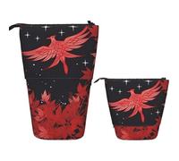 KHiry Telescopic Pencil Case Stationery Case For Office Red Leaves And Stars Standing Pencil Bag Pop Up Pencil Holder Pen Holder For Holiday Gift Stand-Up Organizer Retractable Pencil Pouch, 11503