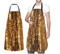 KHiry Waterproof Apron with Adjustable Neck Strap Gold Sequin Sparkle Kitchen Apron for Women Men Chef Bib