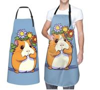 KHiry Waterproof Apron with Adjustable Neck Strap Kitchen Apron Tribal Pattern Chef Bib for Women Men Cooking Aprons, Guinea Pig Holding Flowers, One size