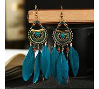 KHJH Dangly Earrings,Vintage Drop Earring Boho Gypsy Ethnic Semicircle Feather Long Chain Beaded Tassel Classic Chic Fish Hook Dangle Earings for Women Wedding Valentine Jewellery Gift,Navy Blue