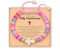 KHKINDPRO Cross Bracelet for First Communion Baptism Confirmation Gifts, Cross Bead or Pearl Bracelet Jewelry Mother's Day Gifts for Women Ladies Granddaughter Daughter Niece, One size, no gemstone