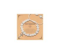 KHKINDPRO Cross Bracelet for First Communion Baptism Confirmation Gifts, Cross Bead or Pearl Bracelet Jewelry Mother's Day Gifts for Women Ladies Granddaughter Daughter Niece, One size, no gemstone