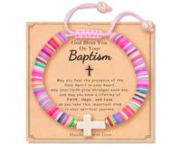 KHKINDPRO Cross Bracelet for First Communion Baptism Confirmation Gifts, Cross Bead or Pearl Bracelet Jewelry Mother's Day Gifts for Women Ladies Granddaughter Daughter Niece, One size, no gemstone