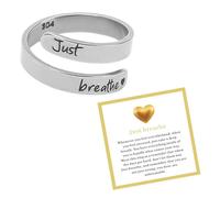 KHKINDPRO Just Breathe Ring Hope Rings Just Breathe Adjustable Ring Personality Encouragement Gift for Women Wrap Open Spiral Stainless Steel Ring, Steel, No Gemstone