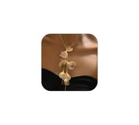 KHKINDPRO Statement Gold Ginkgo Leaf Flower Long Y Necklace for Women Trendy, Dainty Boho Silver Leaf Floral Choker Necklace Black Leaves Necklaces, Adjustable, Copper, No Gemstone