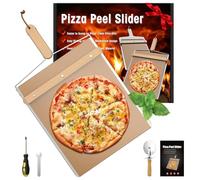 KHKJROS Non-Slip Pizza Peel, Non-Stick Pizza Peel with Solid Wooden Handle + Stainless Steel Tray, Sliding Pizza Peel with Additional Mounting Screws 14.37 x 11.22 Inches