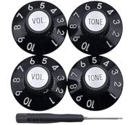 KHLESBY Set of 4 Witch Hat Knobs with Set Screw Guitar Bass Knobs 2 Volume 2 Tone Silver Gold Reflector and Screws Black Silver White for 72 Telecaster Custom or Guitar Amplifiers (Black Silver)