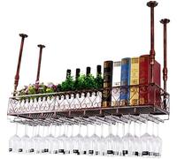 KHLMSRXJ Ceiling Hanging Iron Wine Rack, Adjustable Height Wine Bottle Holder, Metal Upside Down Champagne Glass Rack, Bar Home Decor (Color : Bronze, Size : 120×25cm(47×10inch)) The New