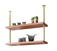 KHLMSRXJ Ceiling Storage Shelf 2 Layer Ceiling Mount Wine Rack, Length 60/80/100/120cm Wooden Wine Glass Rack, for Wine Bottle Plants Books Storage, Easy to Install (Color : Gold, Size : 10
