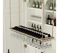 KHLMSRXJ Hanging Wine Rack From Ceiling， Modern Metal Wine Bottle Holder Wall Mounted Champagne Glass Goblets Stemware Rack Storage Shelf Gold Display Racks (Size : 60x27x8cm)