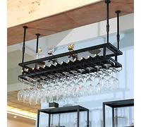 KHLMSRXJ Hanging Wine Rack With Glass Holder And Shelf, Adjustable Metal Ceiling Bar Wine Glass Rack, 2-Layer Industrial Wall Mounted Wine And Glass Rack, Iron Bottle Holder Wine Shelf Wine