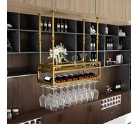 KHLMSRXJ Industrial Hanging Wine Rack With Glass Holder And Shelf, Adjustable Ceiling Bar Wine Glass Rack, 2-Layer Metal Wall Mounted Wine And Glass Rack, Iron Bottle Holder Wine Shelf Wine