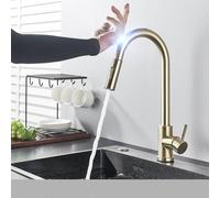 KHLMSRXJ Pull Out Gold Kitchen Faucet Sensitive Touch Control Faucet Mixer for Kitchen Touch Sensor Kitchen Mixer Tap,Sensor,Brush Gold,1