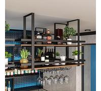 KHLMSRXJ wine rackCeiling Shelf - 2 Tier Ceiling Hanging Wine Glass Holder, Ceiling Floating Shelves, Hanging Wine Rack, Ceiling Wrought Iron Solid Wood Wine Glass Rack (Size : 140 * 30 * 8