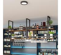 KHLMSRXJ wine rackCeiling Shelf - 2 Tier Ceiling Hanging Wine Glass Holder, Ceiling Floating Shelves, Hanging Wine Rack, Ceiling Wrought Iron Solid Wood Wine Glass Rack (Size : 140