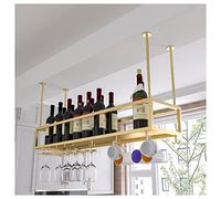 KHLMSRXJ wine rackHanging Wine Rack with Glass Holder and Shelf, Adjustable Height and Width Metal Ceiling Bar Wine Glass Rack, Industrial Wall Mounted Wine and Glass Rack