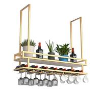 KHLMSRXJ wine rackWine Glass Holder, Rustic Ceiling Mount Wine Rack, 2 Tier Hanging Industrial Wine Rack with Guard Rail, Wall Mounted Bottle Holder Glass Rack, for Bar Restaurant Kitchen