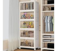 KHNR 50L Stackable Storage Bins with Lids, Closet Organizers and Storage, Collapsible Storage Bin with Wheels, Plastic Clothes Storage Cabinet Containers for Home,Office,Dorm(5 Packs)