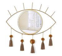 KHOYIME Evil Eye Wall Mirror Boho Gold Mirrors Decorative Metal Mirror with Tassels, Great Macrame Wall Art Bohemian Hanging Decor for Bedroom Living Room Bathroom