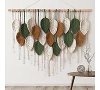 KHOYIME Large Macrame Wall Hanging Boho Woven Tapestry, Chic Home Decor Modern Bohemian Handmade Leaf Feather Wall Art Decorations for Apartment Dorm Living Room Bedroom Nursery Backdrop 39"W X 29.5"L