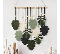 KHOYIME Macrame Wall Hanging Boho Home Decor, Bohemian Leaves Woven Yarn Tapestry Chic Aesthetic Wall Art Modern Handmade Leaf Hanging Decoration for Bedroom Living Room Nursery Office 15.7''W x 20''L