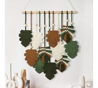 KHOYIME Macrame Wall Hanging Boho Home Decor, Bohemian Leaves Woven Yarn Tapestry Chic Aesthetic Wall Art Modern Handmade Leaf Hanging Decoration for Bedroom Living Room Nursery Office 15.7''W x 20''L