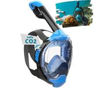 Khroom Full Face Snorkel Mask Adults and Kids 3 + | Certified CO2 Safe | Alternative to Snorkel Set | Snorkelling Equipment - Seaview Y (S/M Blue)