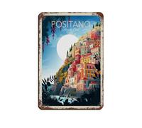 KHSDJSRUY Positano Amalfi Coast Vintage Retro Travel Poster Retro Poster Metal Tin Sign Chic Art Retro Iron Painting Bar People Cave Cafe Family Garage Poster Wall Decoration Style8x12inch(20x30cm)